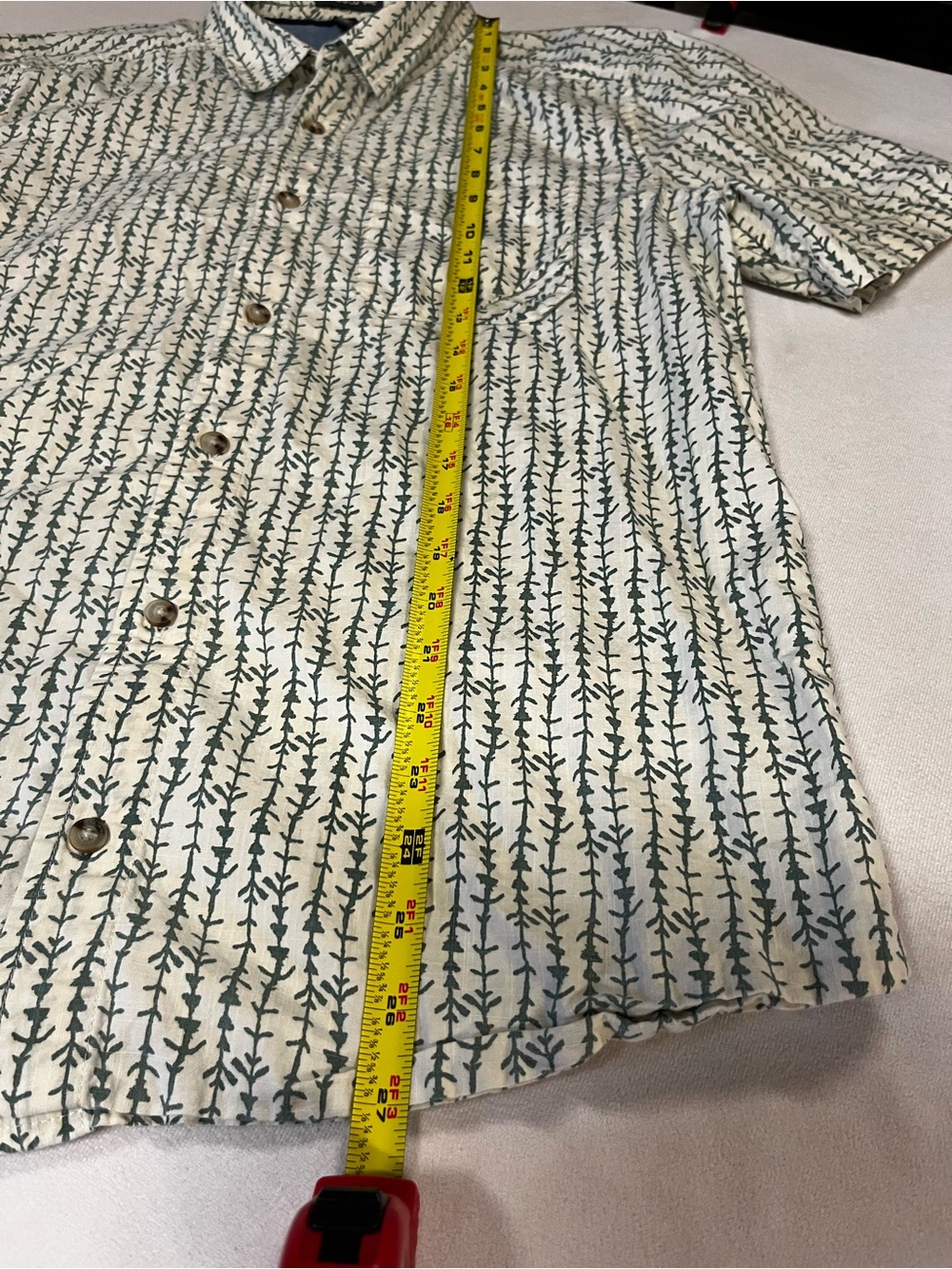 Toad&Co Shirt Men’s M Organic Cotton Camp Button Up Cream Green Print - Picture 5 of 8